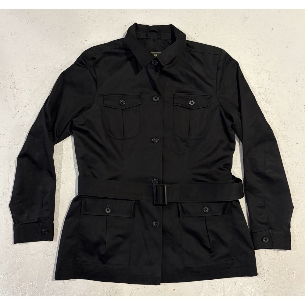 Eddie Bauer Womens Black Belted Jacket Short Overcoat Size Large Button Collared